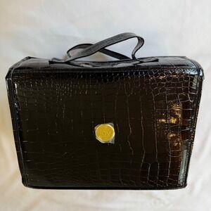Joy Mangano Better Beauty Case Roll Up Makeup Bag Black Croc Embossed NEW